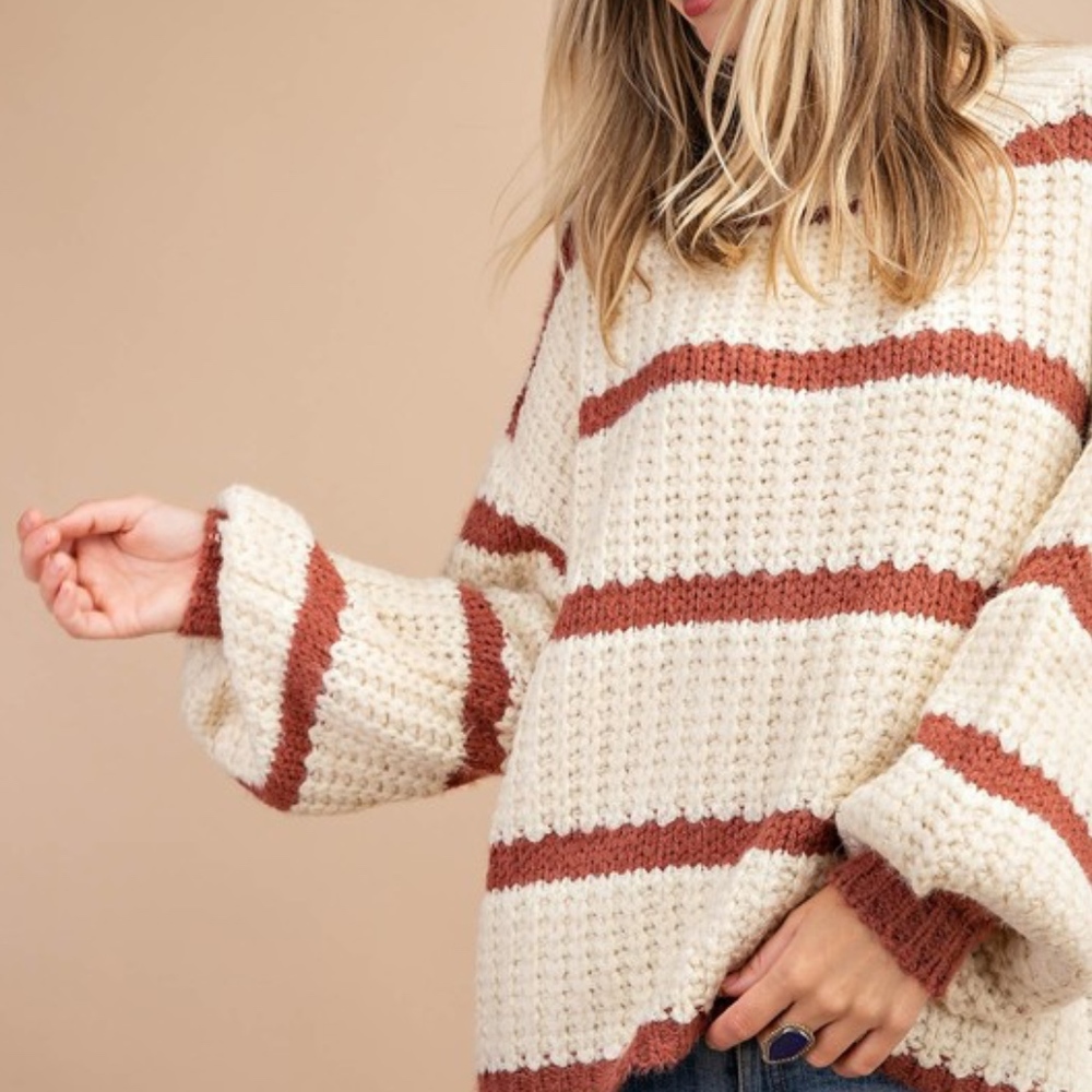 NWT Fuzzy Chunky Striped Sweater - Picture 4 of 5